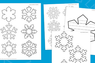 images of snowflakes drawn on paper for a printable snowflake bundle