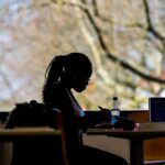 DARMSTADT, GERMANY - MARCH 19: A student sits the English school leaving examination (Abitur) at the Berthold Brecht School on March 19, 2020 in Darmstadt, Germany. It is the first day of the university-entrance diploma exams in Hesse. Due to the coronavirus outbreak, all schools in Germany are closed, however, it has been decided that the Abitur should take place with the necessary safety precautions in place. Everyday life in Germany has become fundamentally altered as authorities tighten measures to stem the spread of the coronavirus (COVID-19). (Photo by Thomas Lohnes/Getty Images)