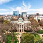 An aerial view of the state capitol building in Raleigh, North Carolina