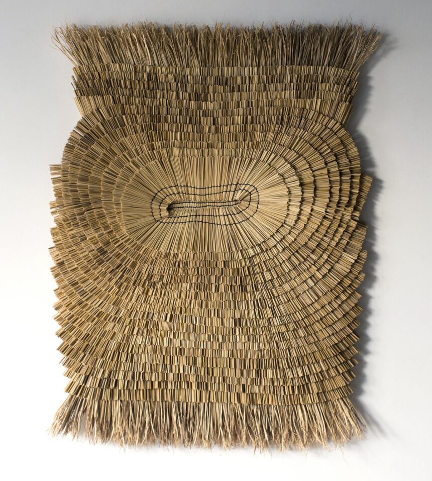 an abstract wall hanging made from rice straw