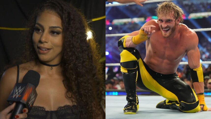 Samantha Irvin (left), Logan Paul (right) (Image Credits: WWE.com)