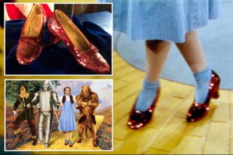 Stolen ruby slippers worn by Judy Garland in ‘The Wizard of Oz’ are auctioned for $28 million