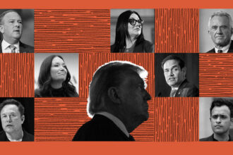 A stylized collage of the faces of people nominated to Donald Trump