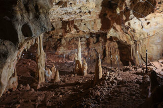 The inside of a cave.