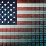 A US flag with binary code superimposed over the image.