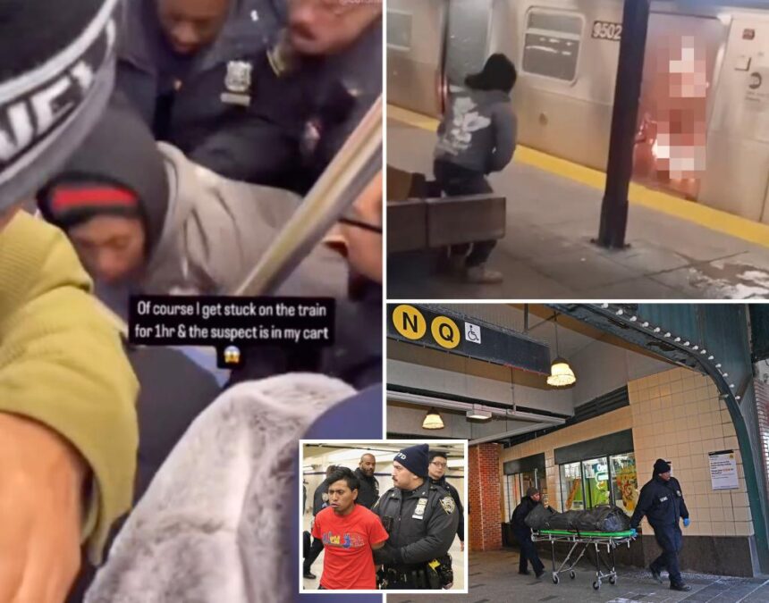 Video shows moment cops swarm train to arrest migrant accused of setting subway rider on fire