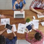 A team working hard together in an office.