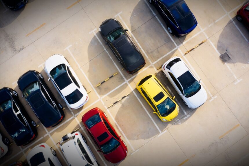 Overhead shot of outdoor parking lot