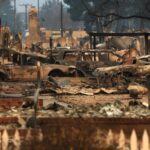 The wreckage of a burned home in the aftermath of the Eaton Fire, which destroyed more than 7,000 structures in the Altadena area of Los Angeles, California.