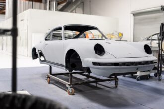 a car body in a repair shop