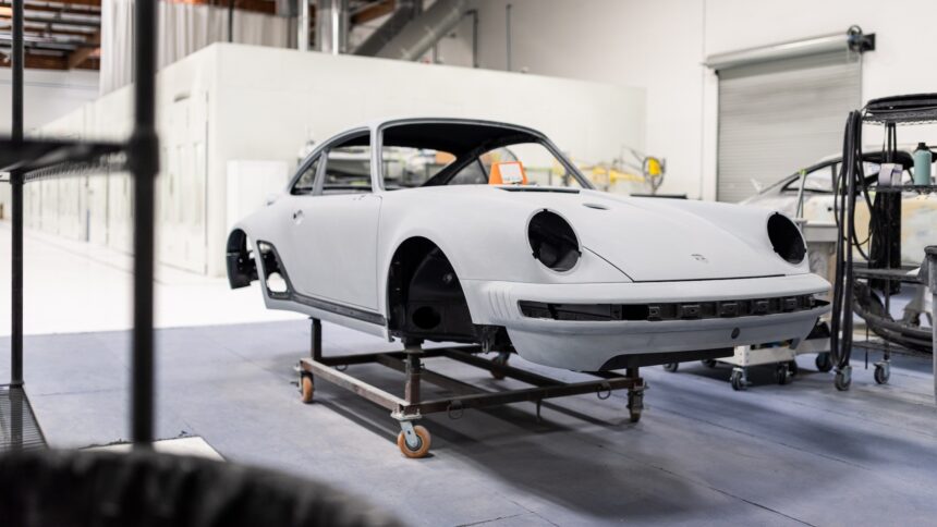 a car body in a repair shop