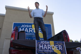 Then-Democratic candidate for California’s 10th District Josh Harder speaks with supporters during a campaign event on Nov. 5, 2018, in Manteca, California.