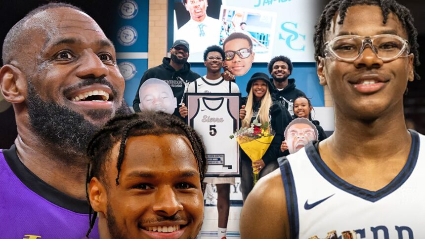 Lebron, Bronny James Celebrate Bryce's H.S. Senior Night, Sit Courtside