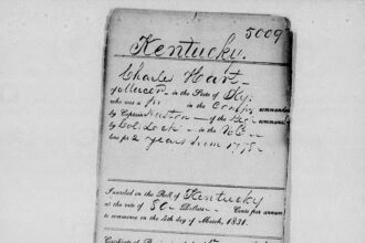 an excerpt in cursive handwriting of an application for a Revolutionary War soldier named Charles Hart