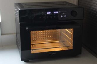 The air fryer oven on a kitchen counter