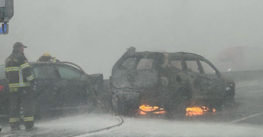 Drivers Trapped On Frozen Highway After 100-Car Pileup