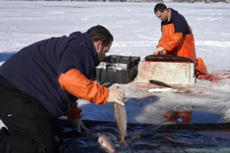 Ice fishing anglers help with Great Lakes research.