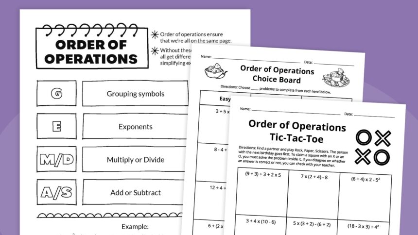 Order of Operations Worksheet Bundle (Free Printables)