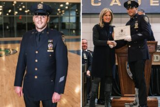 Hero cop wounded in a shootout with attempted murder suspect promoted at NYPD ceremony