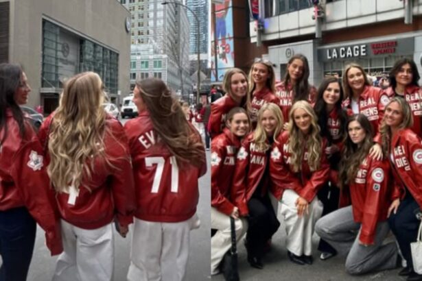 Bespoke Montreal Canadiens leather playoff jackets sported by Patrik Laine, Nick Suzuki’s fiancees and partners of other players