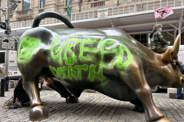 Climate Protesters Target NYC’s Iconic “Charging Bull” in Earth Day Protest