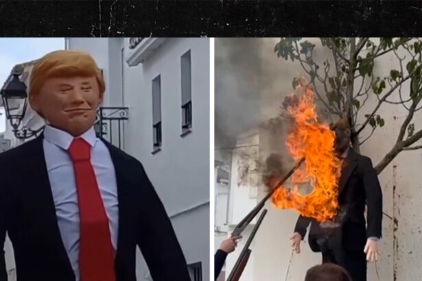 Donald Trump Dummy Hung on Tree, Shot Up and Burned at Spanish Festival