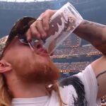 George Kittle Chugs Full Beer At WrestleMania, Jelly Roll and Lil Yachty In Crowd