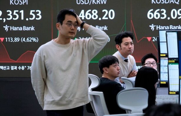 Global stocks tumble as Donald Trump offers no respite from tariffs