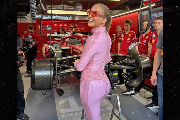 Jennifer Lopez Stuns in Sexy Pink Catsuit at F1 Grand Prix