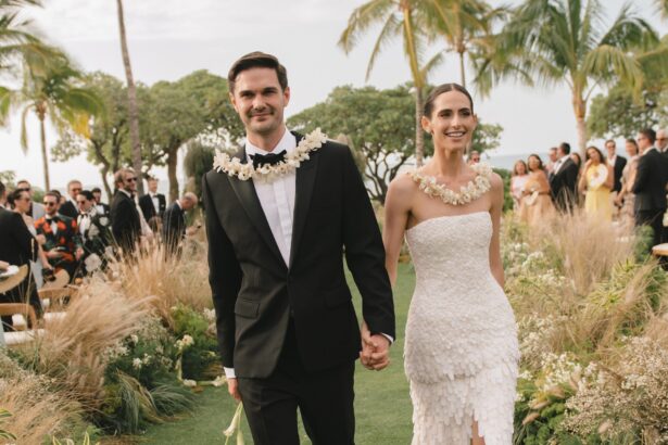 The Bride Wore Custom Schiaparelli for Her Elegant Beach Wedding on Hawaii’s Big Island
