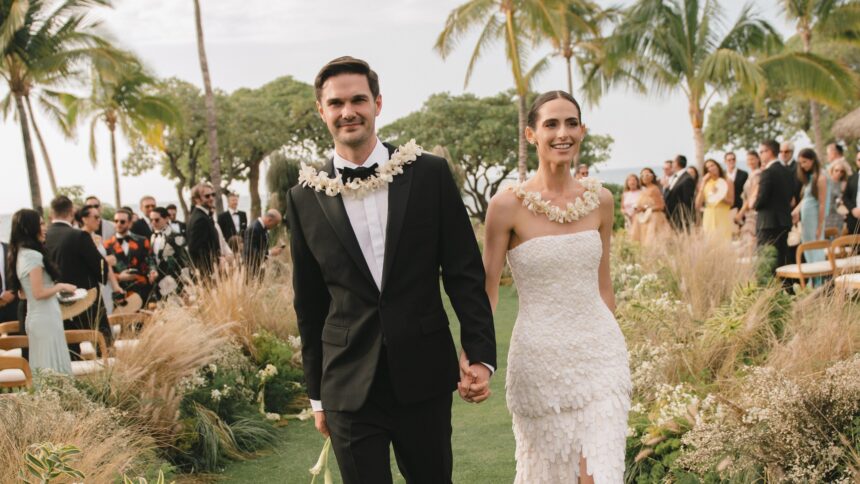 The Bride Wore Custom Schiaparelli for Her Elegant Beach Wedding on Hawaii’s Big Island