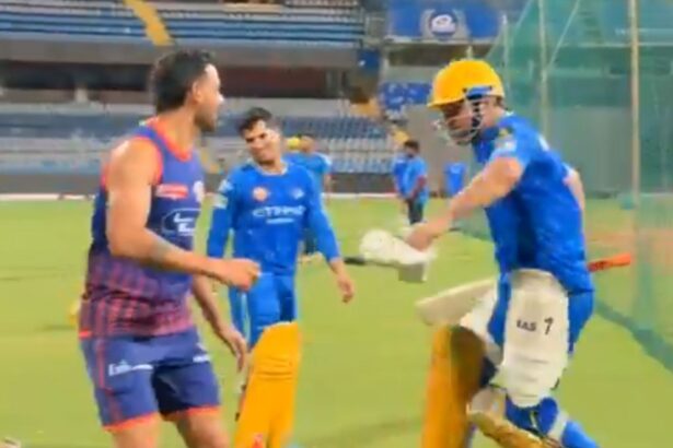 MS Dhoni jokingly tries to hit Deepak Chahar with a bat ahead of MI vs CSK IPL 2025 match [Watch]