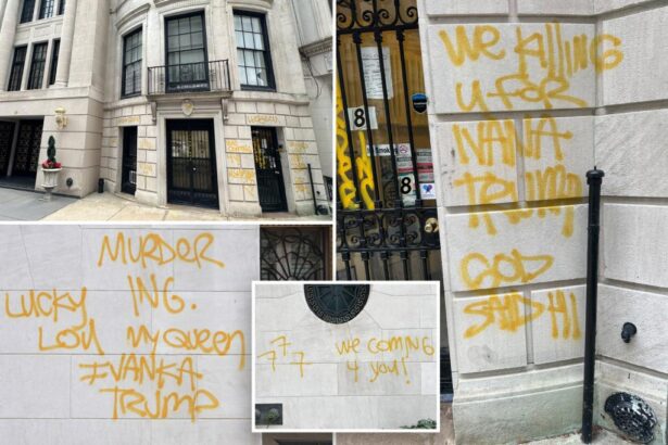 Mystery graffiti appears on several buildings surrounding Ivana Trump’s gilded NYC townhouse: cops