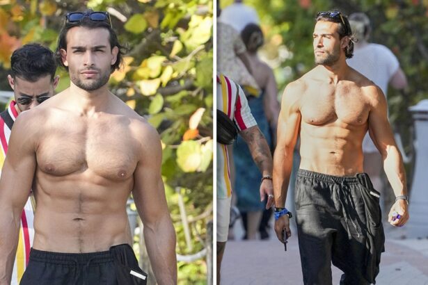 Sam Asghari Shows Off Sculpted Bod During Shirtless Stroll in Miami