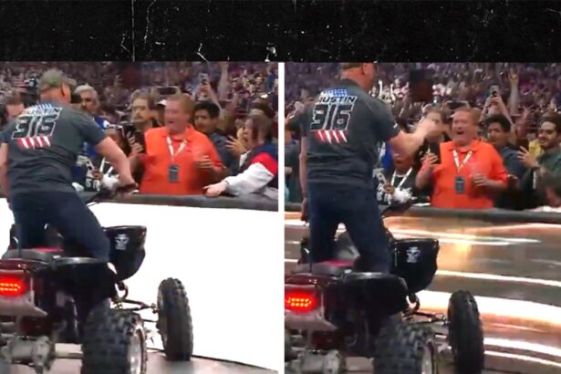 ‘Stone Cold’ Steve Austin Crashes ATV Into Barricade During WrestleMania