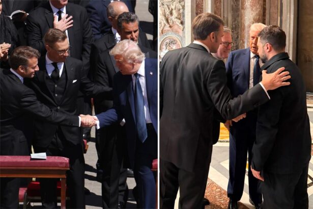 Trump and Macron shake hands at Pope Francis’ funeral