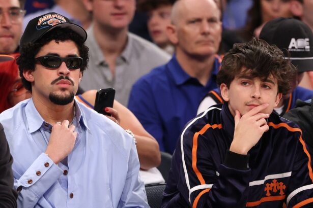 Timothée Chalamet and Bad Bunny Go Hard on Courtside Style for the Knicks