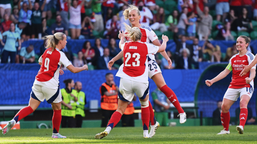 Arsenal beat Barcelona to win UEFA Women’s Champions League thanks to late Stina Blackstenius goal