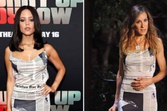 Jenna Ortega Wears Carrie Bradshaw’s Iconic Dior Newspaper Dress