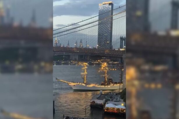 Mexican Navy Ship Hits New York Bridge, People Seen Hanging On To Masts