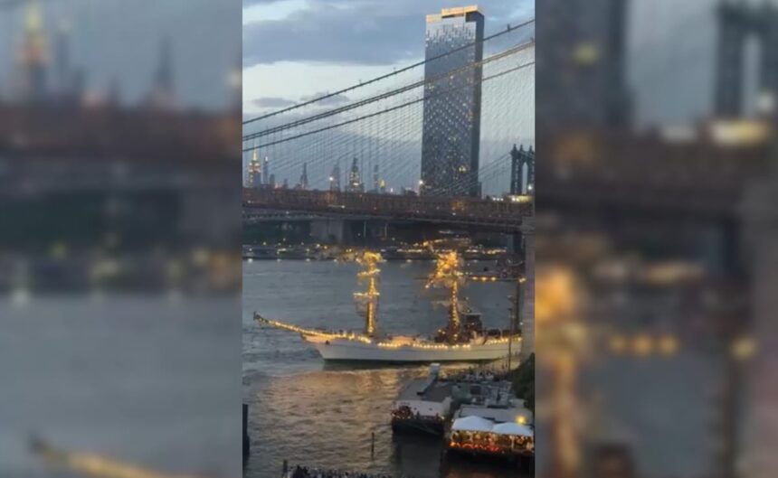 Mexican Navy Ship Hits New York Bridge, People Seen Hanging On To Masts