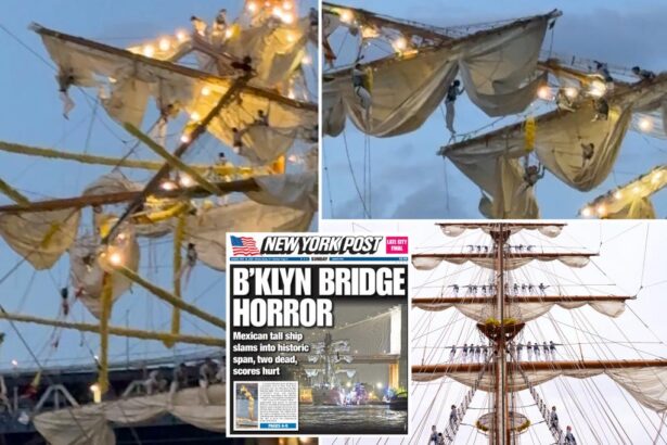 Mexican sailors cling to rigging after tall ship smashed into Brooklyn Bridge: video