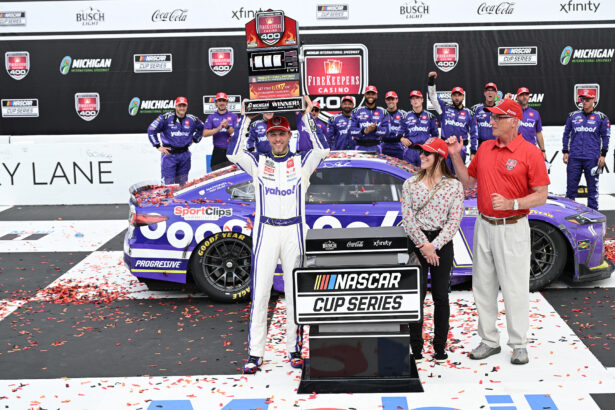 Fans go wild at Denny Hamlin for teasing OSU with unexpected gesture after iconic NASCAR race win