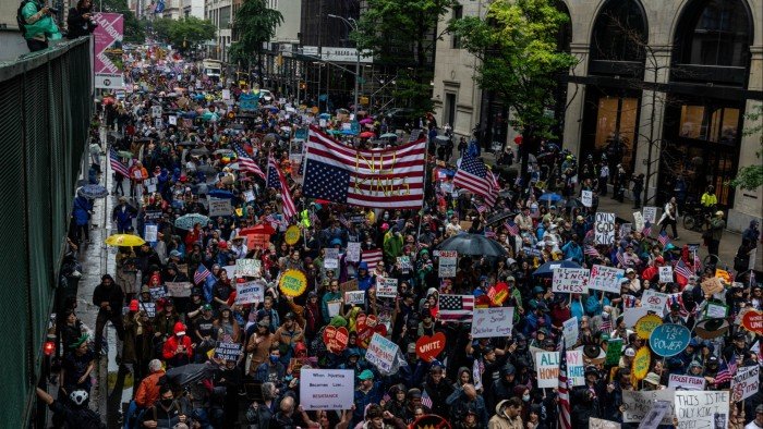 Large protests across US against Donald Trump’s ‘authoritarian’ policies