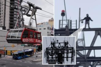 Man scales 250-foot-high Roosevelt Island Tram tower in NYC