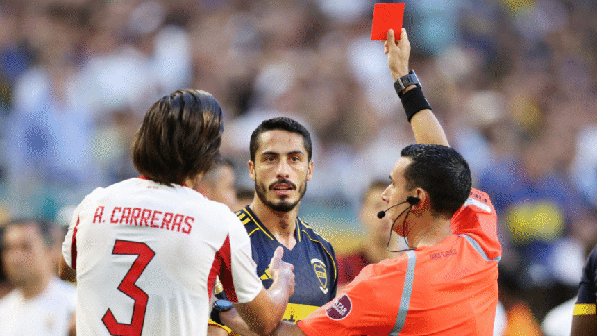 Referee mixes up red card with prayer card while sending off Boca Juniors’ Figal at FIFA Club World Cup game