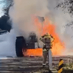 Tractor up in flames in spectacular Three Mile Hill blaze
