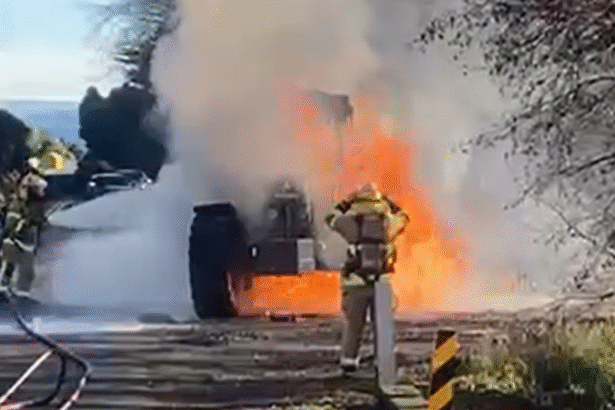 Tractor up in flames in spectacular Three Mile Hill blaze