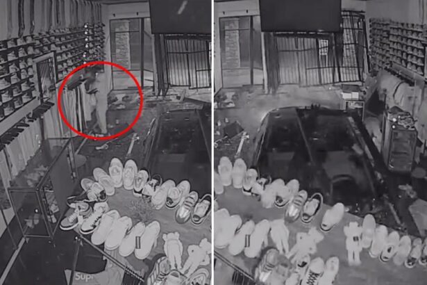 Hooded thief caught on camera plowing stolen car into Phoenix streetwear store before making off with designer clothes