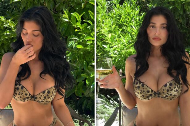 Kylie Jenner Sports Leopard Print Bikini, Snacks On Bowl Of Cherries